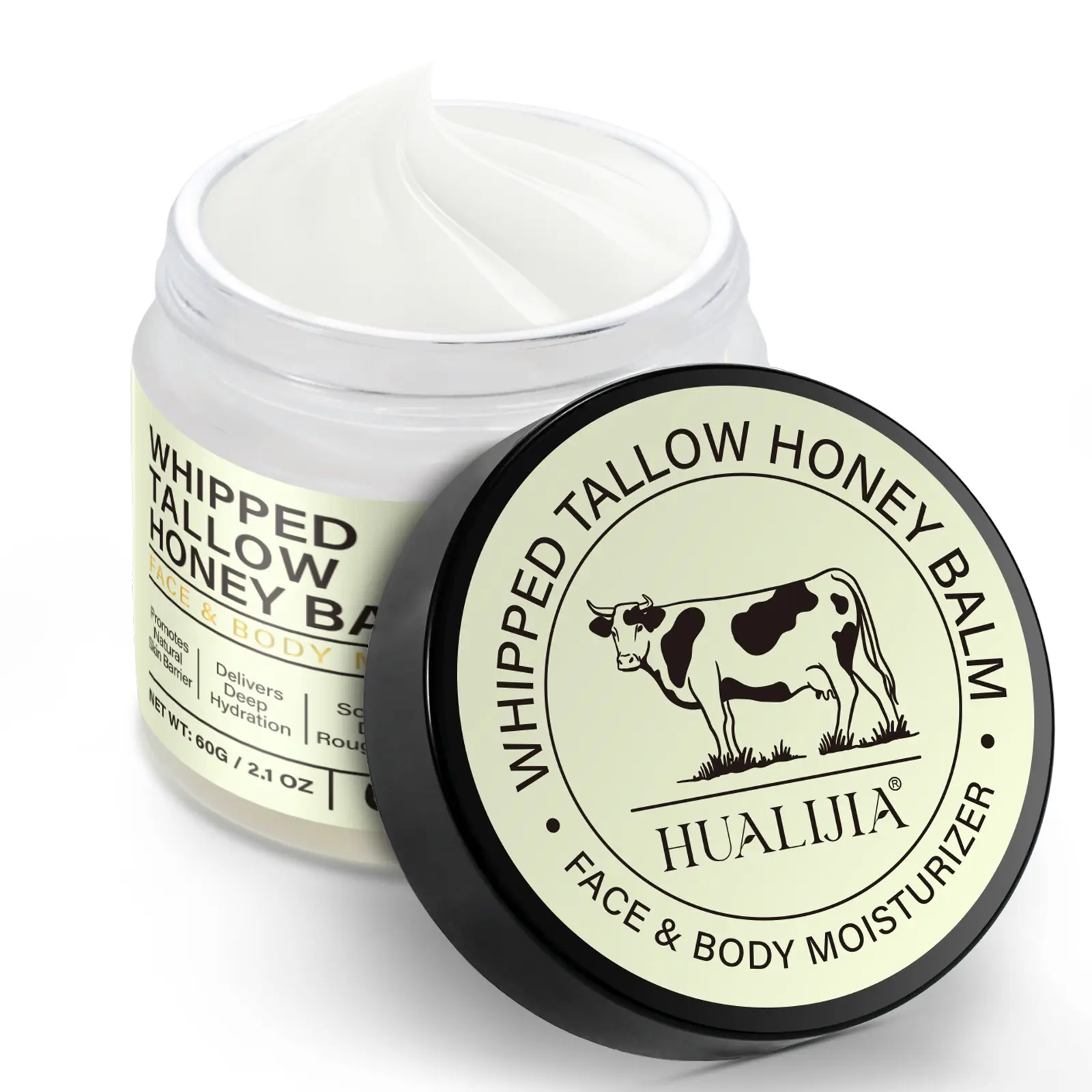 HUALIJIA Organic Grass-Fed Beef Tallow & Honey Cream 60g, natural moisturizer for skin hydration, softer and smoother skin, summer skin care cream
