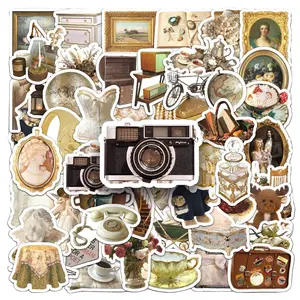 50Pcs Vintage Style Stickers, DIY Phone Computer Water Bottle Decor Accessories, Waterproof Cartoon Stickers, Elegant Simple Design