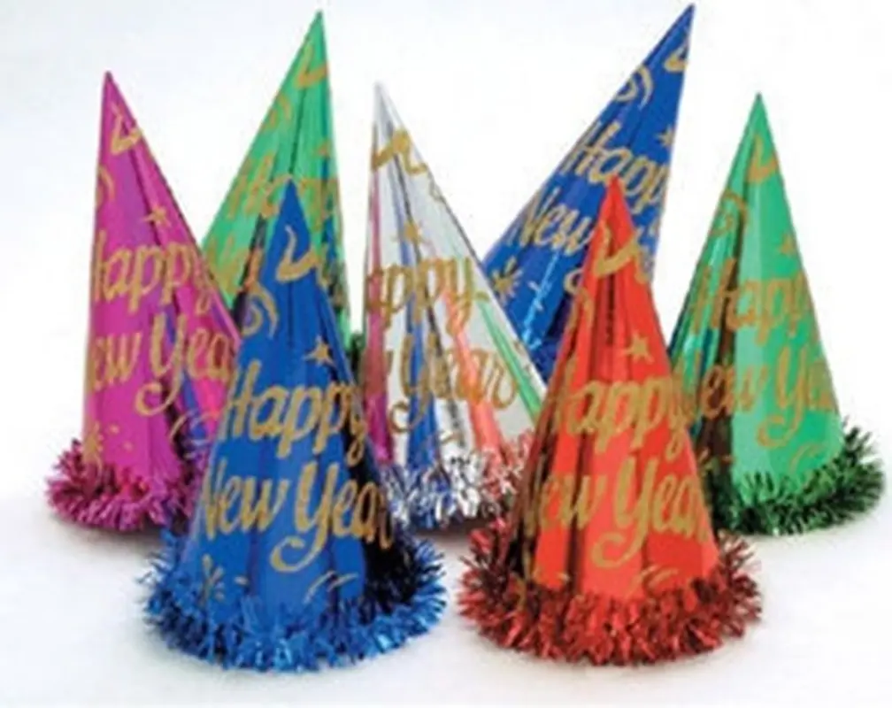 6 Assorted Color 9" Foil Hats with Tinsel Metallic Party New Years Eve