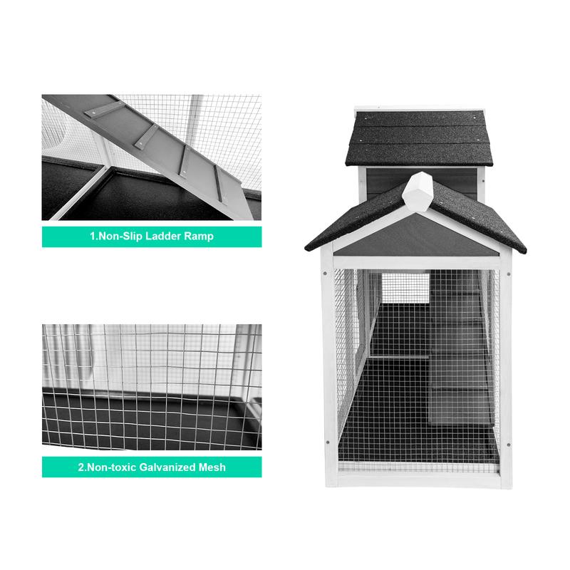 Large Multi-Level Wooden Rabbit Hutch with Run, Spacious Indoor/Outdoor Bunny Cage, Removable Tray for Easy Cleaning, Pet House for Rabbits, Guinea Pigs & Small Animals