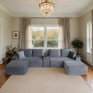 Eyisean 150" Oversized Cloud Boneless Sofa Couch with Cup Holder & Storage, Modern Corduroy U Shaped Modular Sectional Sofa with Deep Seat, USB Ports, No Assembly Required, Comfy Couches for Living Room