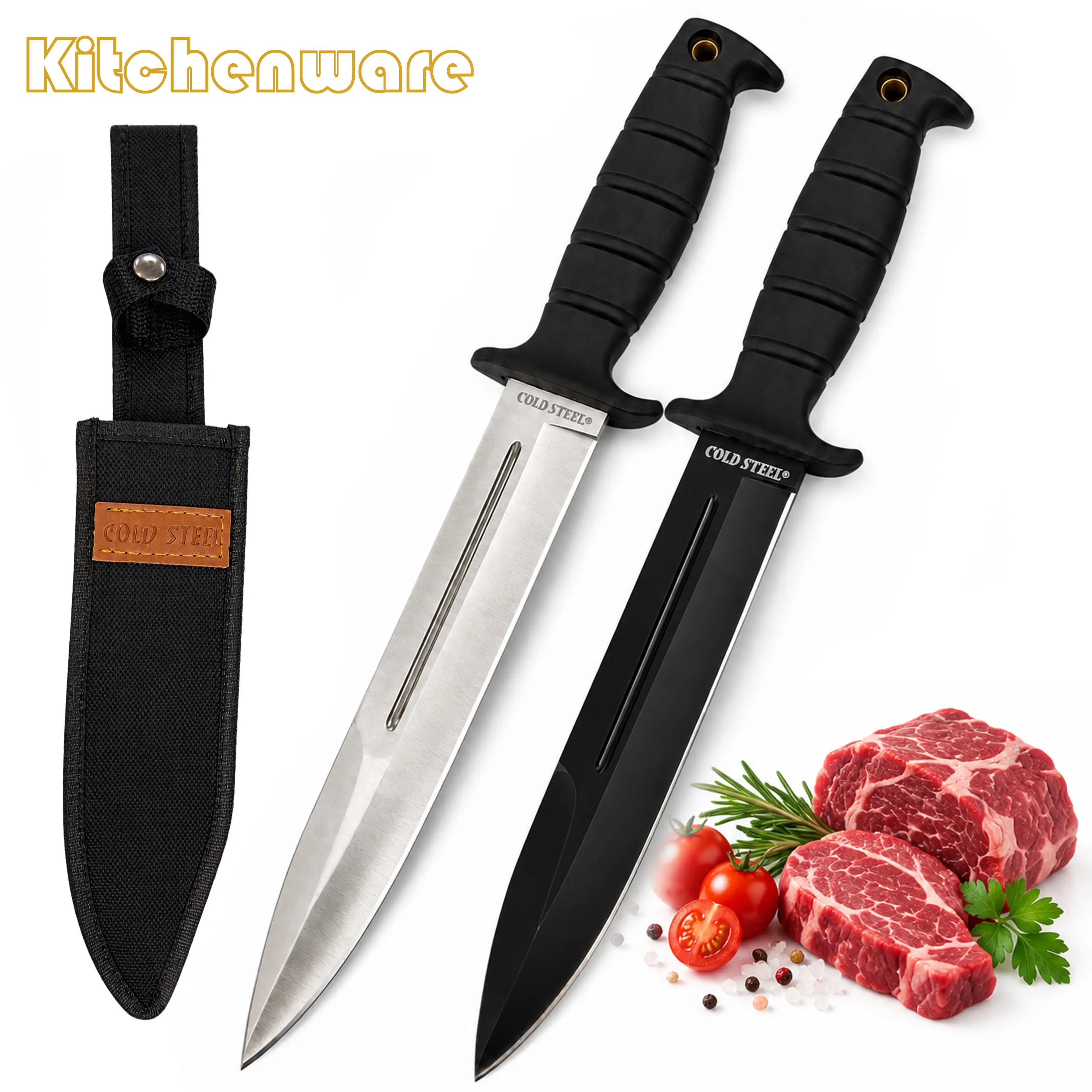 Kitchen Knife with Non-Slip ABS Handle, Sharp Blade for Home Food Prep, Comes with Protective Nylon Sheath