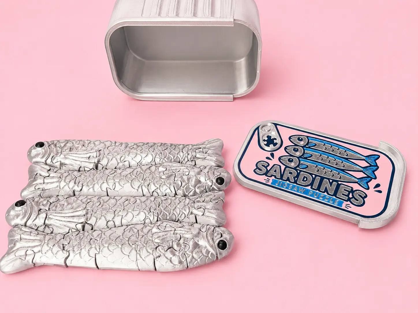 1 Sardines Puzzle Tin - Kawaii Fish-Shaped with Matching Decorative Lid, 32 Pieces Stress Relief Toy for 6-8 Years & Book Lovers, Perfect Desk Companion by 3dpprintsnextdoor