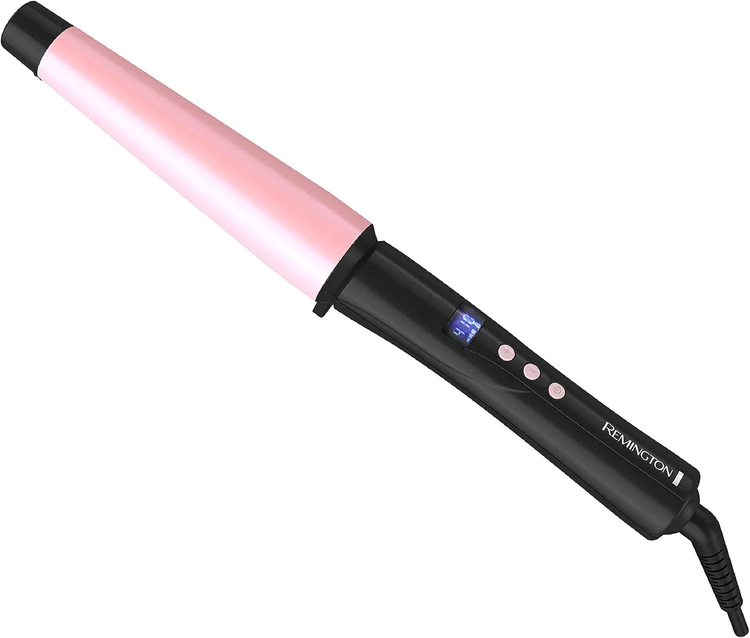 Remington CI9538 Pro Pearl Ceramic Conical Curling Wand - 1"-1.5" Barrel, Digital Controls, 10 Heat Settings, Smooth Styling for Daily & Evening Use, Black/Pink