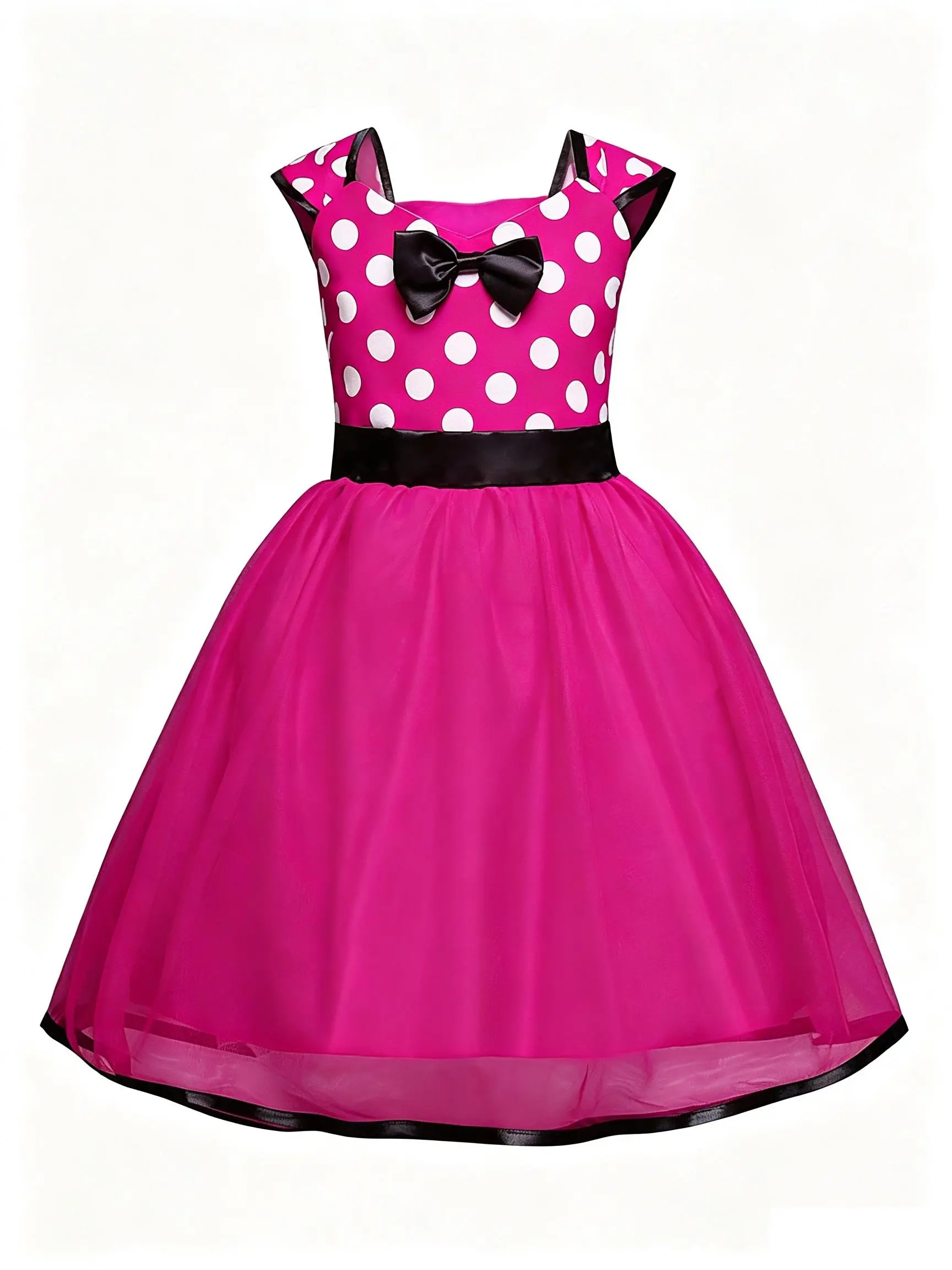 LOEL Mouse Polka Dot Princess Pageant Dress for Girls Red with Black Bow & Belt Cute Baby Toddler Costume for Birthday