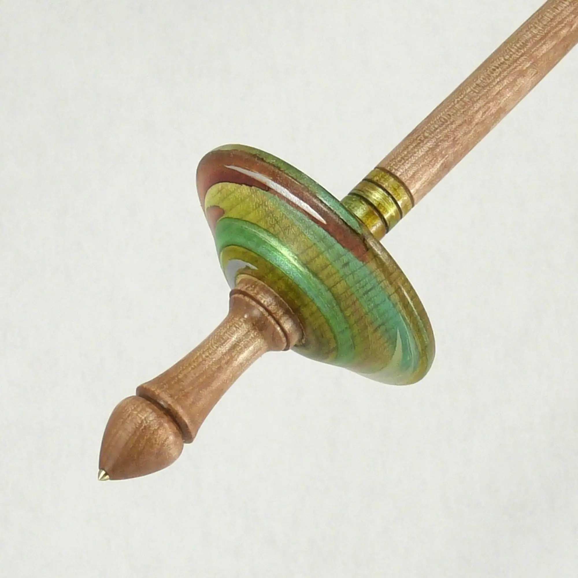 Brass Tip Tibetan Supported Spindle, Dyed Yellow Birch, Yarn Spindles, 29 grams