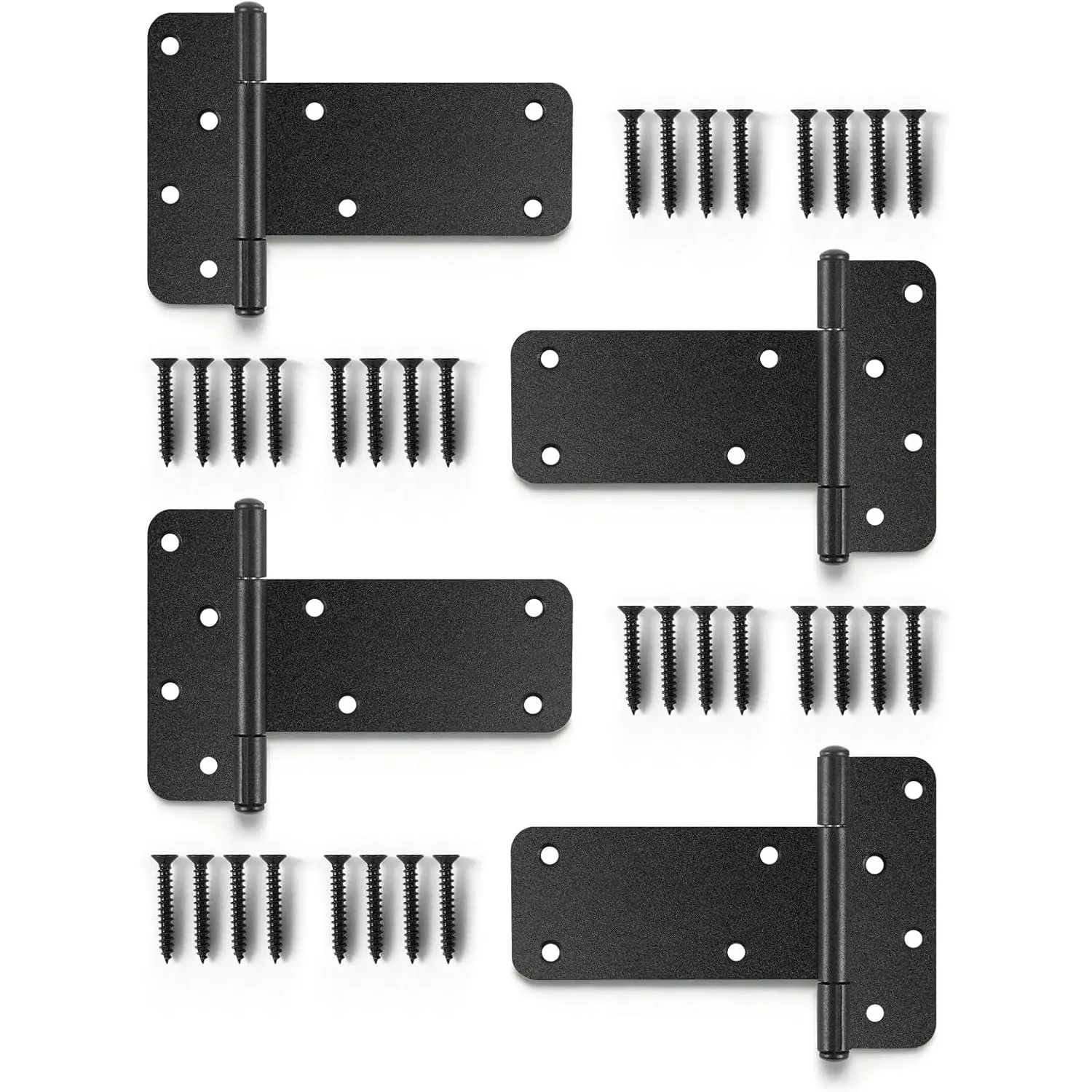 5-inch Heavy Duty T-Strap Gate Hinges, 4 Pcs Matte Black Wrought Hardware with 260 Lbs Capacity for Wooden Fences, Shed Gates, 5 Inches