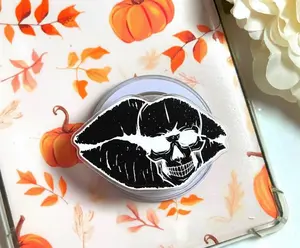 Gothic Skull Lips Phone Grip | Kiss of Death Aesthetic Phone Stand | Dark Horror Aesthetic Cell Phone Holder | Edgy Grunge Tech Accessory | Unique Gift for Goth Girls
