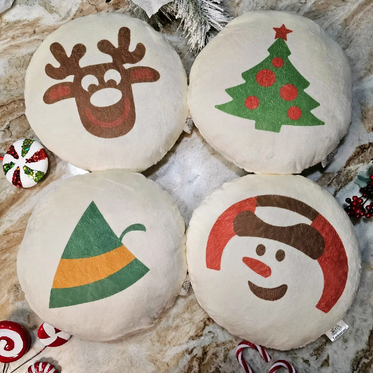 10 in Handmade Kawaii Christmas Sugar Cookie Plush Ornaments - Handmade Craft Plushies Figure, Snowman/Reindeer/Christmas Tree Designs, Soft Festive Home Party Decor Accessories, Room Decorations