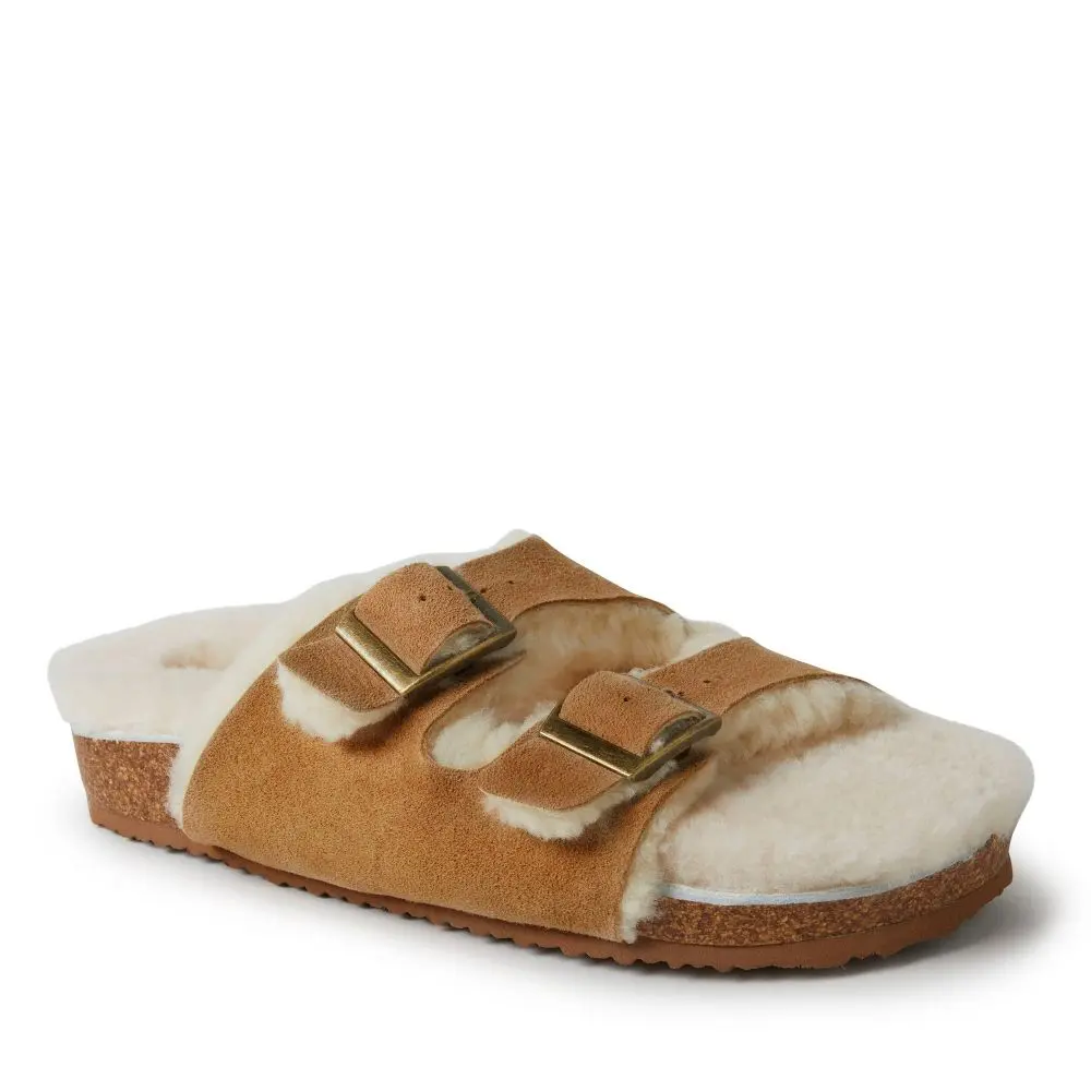 Fireside by Dearfoams Women's Tamworth Genuine Shearling Double Band Sandal - Chestnut Size 7