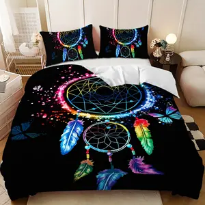 Bedding 3-piece set - 3PCS,colorful dreamcatcher butterfly decorative down comforter set (1 duvet cover + 2 pillowcases, filling not included). soft and comfortable, suitable for family bedrooms.