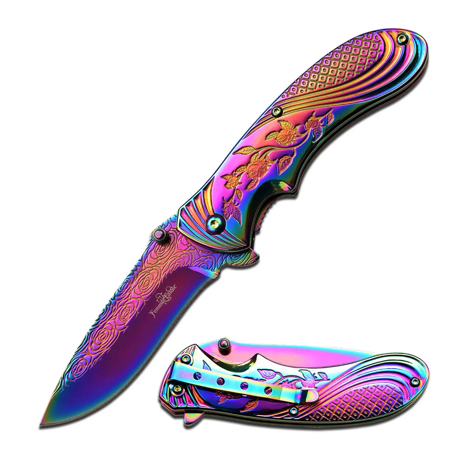 Femme Fatale TI-Coated Folding Pocket Knife 3" 3MM STAINLESS STEEL BLADE - FF-A008RB