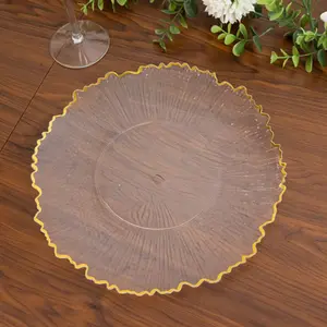 20 Pack 10" Plastic Dinner Plates – Clear Reef Design with Gold Rim, Elegant Disposable Party Tableware