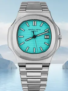 New Naviflz Nfvz 40mm Quartz Watch, Sapphire Crystal, Ultra-Thin Sky Blue Sport Watch, 50m Waterproof, Stainless Steel Men's Watch
