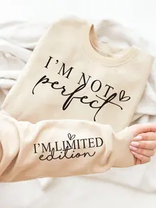 Women's Letter & Heart Print Drop Shoulder Sweatshirt, Fashion Casual Crew Neck Long Sleeve Pullover for Daily Wear, Fall Clothes, Ladies Spring & Fall Clothes, Womenswear