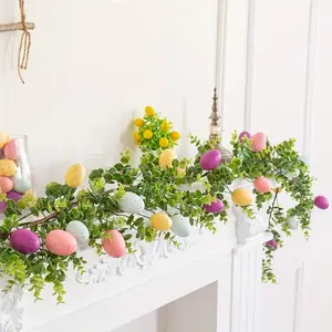 Handmade Easter Wreath 66.9 Inches, Modern Style, Ps Polyester Comfort, Landscape Theme, No Feathers, Indoor/outdoor Decor, Mini Eggs & Eucalyptus Leaves, Design