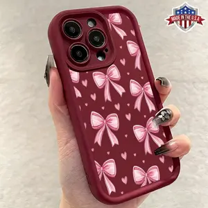 Cute Pink Bow Pattern Slim Phone Case for iPhone 17 16 15 14 Pro Max 13 12 11 XR XS Plus Shockproof Anti Drop Protective Lightweight TPU Cover