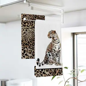 2-Pack Leopard Print Kitchen Towels, Safari Animal Dish Cloths, Wildlife Bathroom Home Decor, Drying Hand Towels for Baking and Cooking
