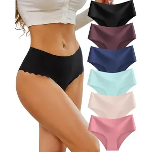 High Waisted Seamless Underwear for Women No Show Panties Cheeky Scalloped Edge Bikini Breathable Briefs 6 Pack