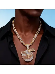 European and American hip-hop full-diamond flamingo cartoon pendant alloy Cuban chain men's trendy street Cuban Link Necklace High End Necklace