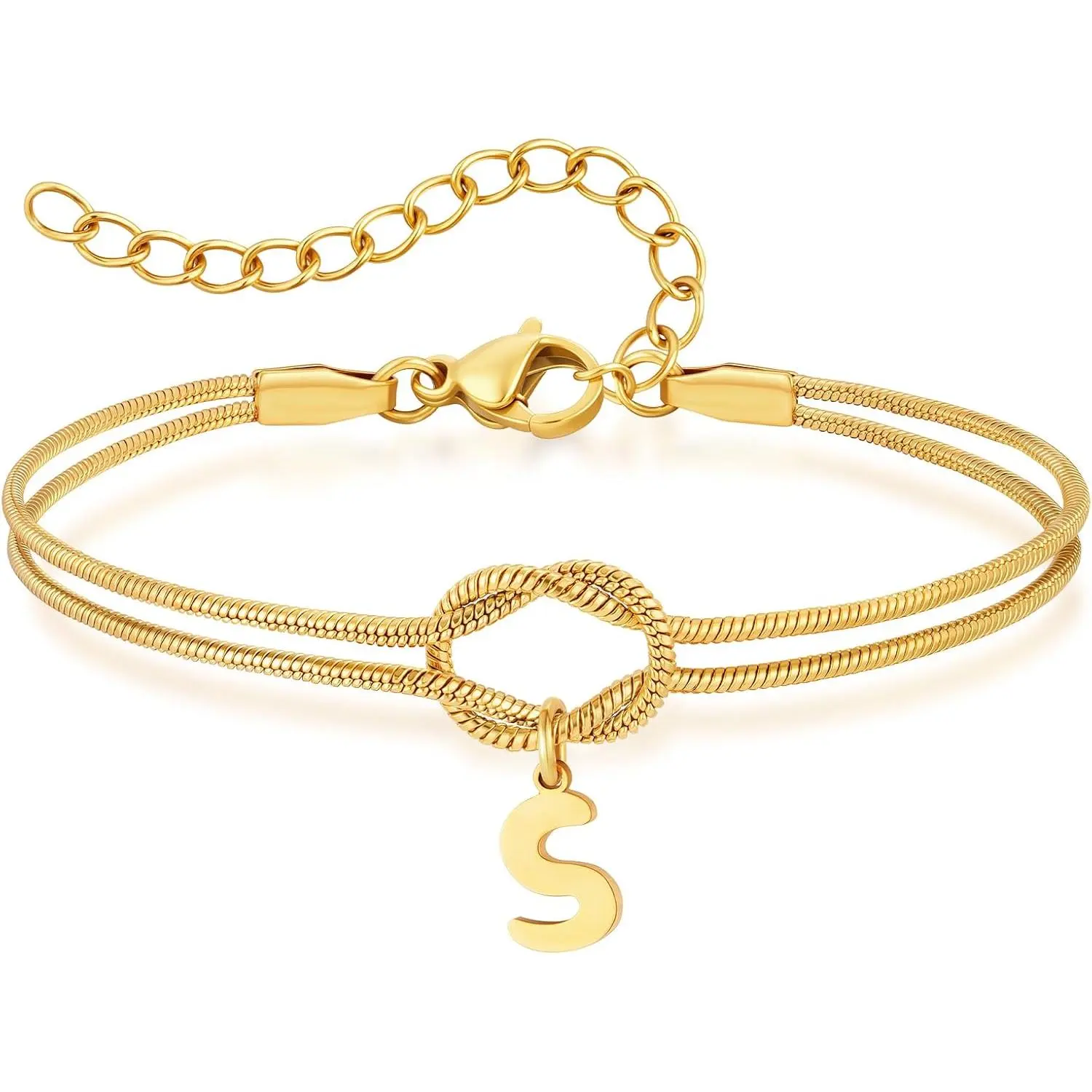 Gold Bracelets for Women-Initial Bracelet with Love Knot, Adjustable Letter Bracelet Jewelry for Everyday Wear, Birthday, Christmas Gifts for Her