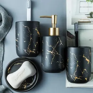 Gold Marbled Bathroom Accessories Set