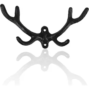 30GO Vintage Cast Iron Deer Antlers Wall Decorative Hanger| Includes Screws and (Black)