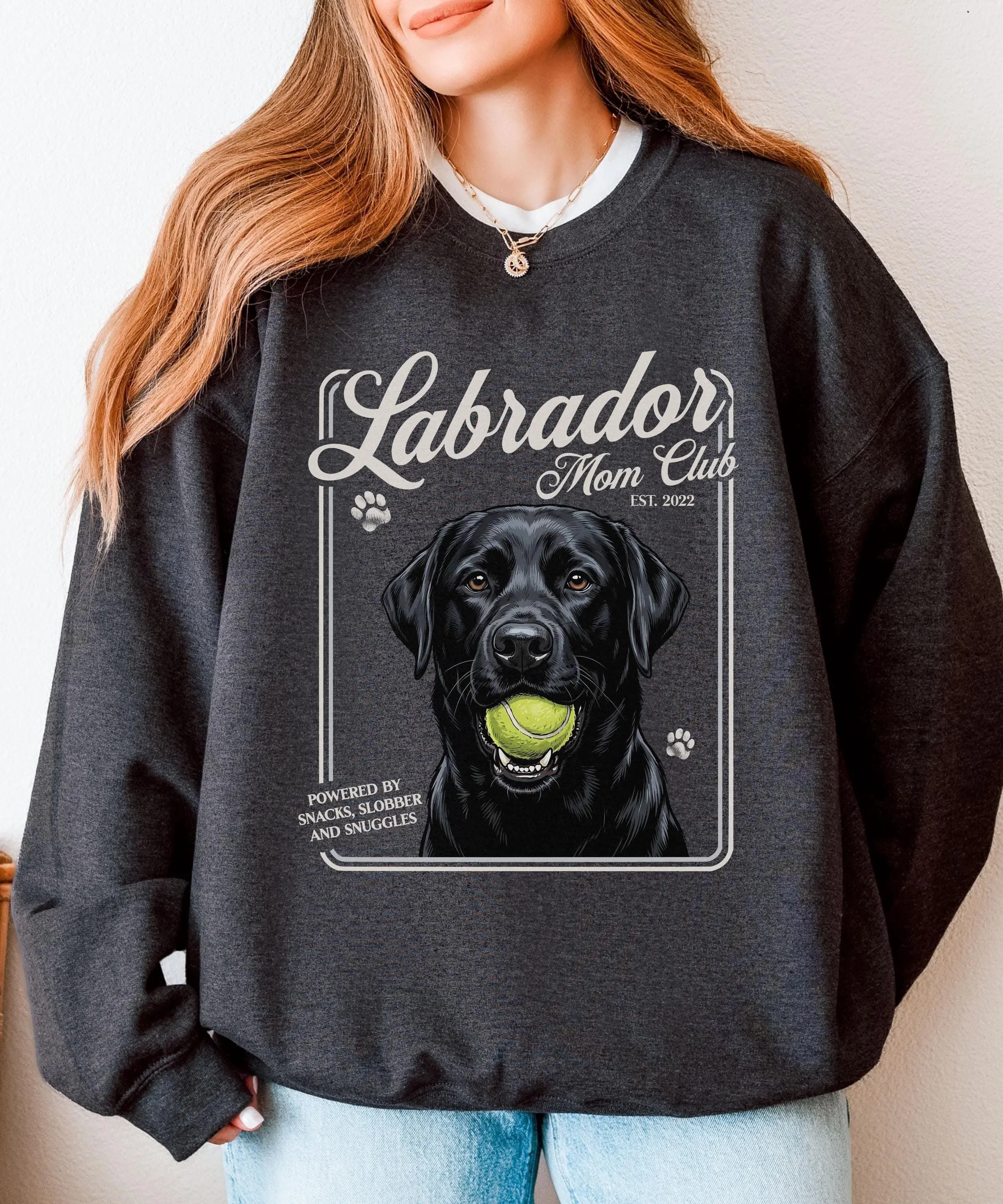 Black Lab T-Shirt, Sweatshirt and Hoodie - Personalized Black Labrador Dog Mom Club Crewneck, Humorous Hunting Dog Lover Gifts for Mother's Day