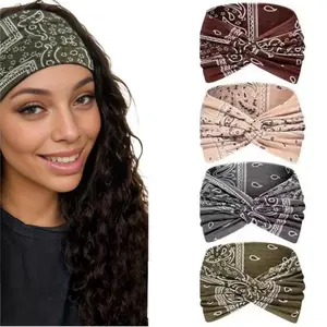 Headbands for Women – Boho Paisley Wide Headband | Non-Slip W orkout Hair Band for Running, Yoga & Fitness Elastic for Sports and Yoga training Moisture Wicking Headband Women's Multicolor Elastic Headband Set Stretchy