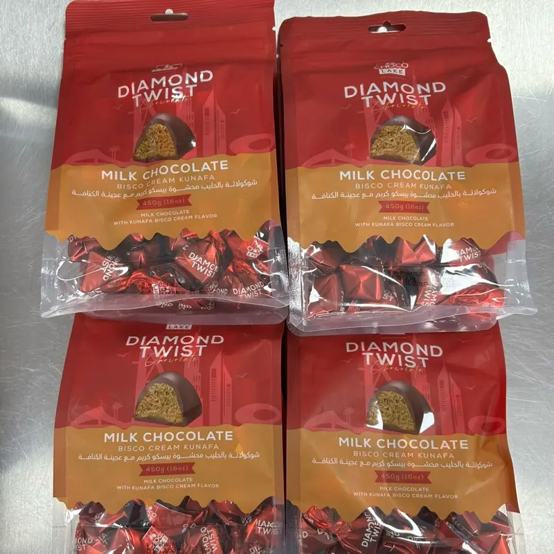Choco Lake Diamond Twist Milk Chocolate Kunafa Candy - Creamy Milk Chocolate with Crispy Kunafa, Bisco Cream Filling - Individually Wrapped Gourmet Treat - 4-Pack, 450g (16oz) Each