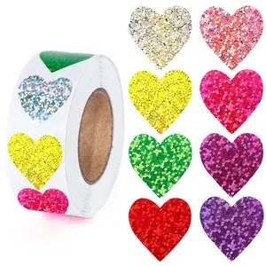 500pcs Glitter Heart Stickers, 1 Inch Foil Shiny Hearts, Self Adhesive Decorative Stickers for Envelope Sealing, Birthday, Wedding, Valentines Day