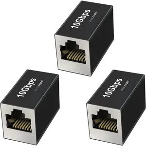 [UL Listed] RJ45 Coupler 10Gbps Shielded, -Plated Contacts,  Alloy Inline Ethernet Extender, PoE Supported Female-to-Female Adapter for Cat8/Cat7/Cat6a/Cat6 Cables, 3-Pack Black