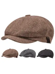 1 pcs Men's Vintage Plaid Newsboy Cap Beret Hat, Signature Elegant Design, 100% Polyester Fiber, Woven Pattern, Filled Polyester Fiber, Quality Caps, Premium Hat