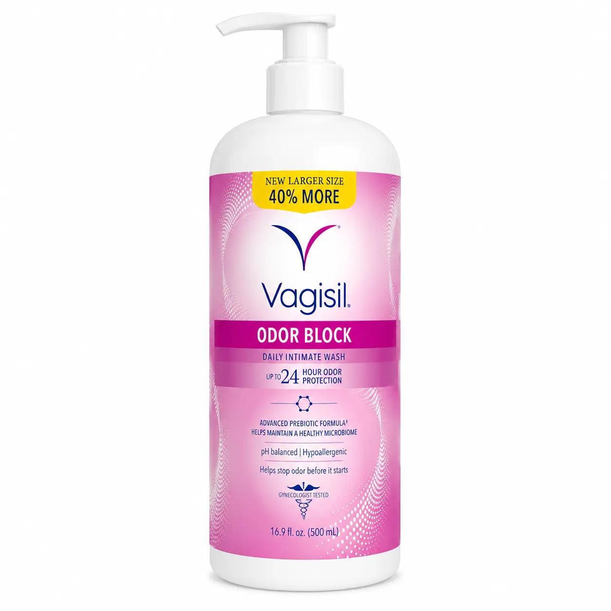 Vagisil Feminine Wash for Intimate Area Hygiene, Odor Block, Gynecologist Tested, Hypoallergenic, 16.9 oz with Pump