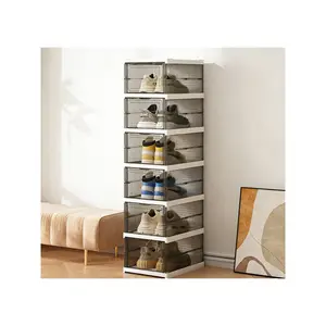 Clear Door Stackable Shoe Storage Box, 6-Tier Foldable Sturdy Shoe Rack, Space-Saving Organizer for Sneakers & Footwear