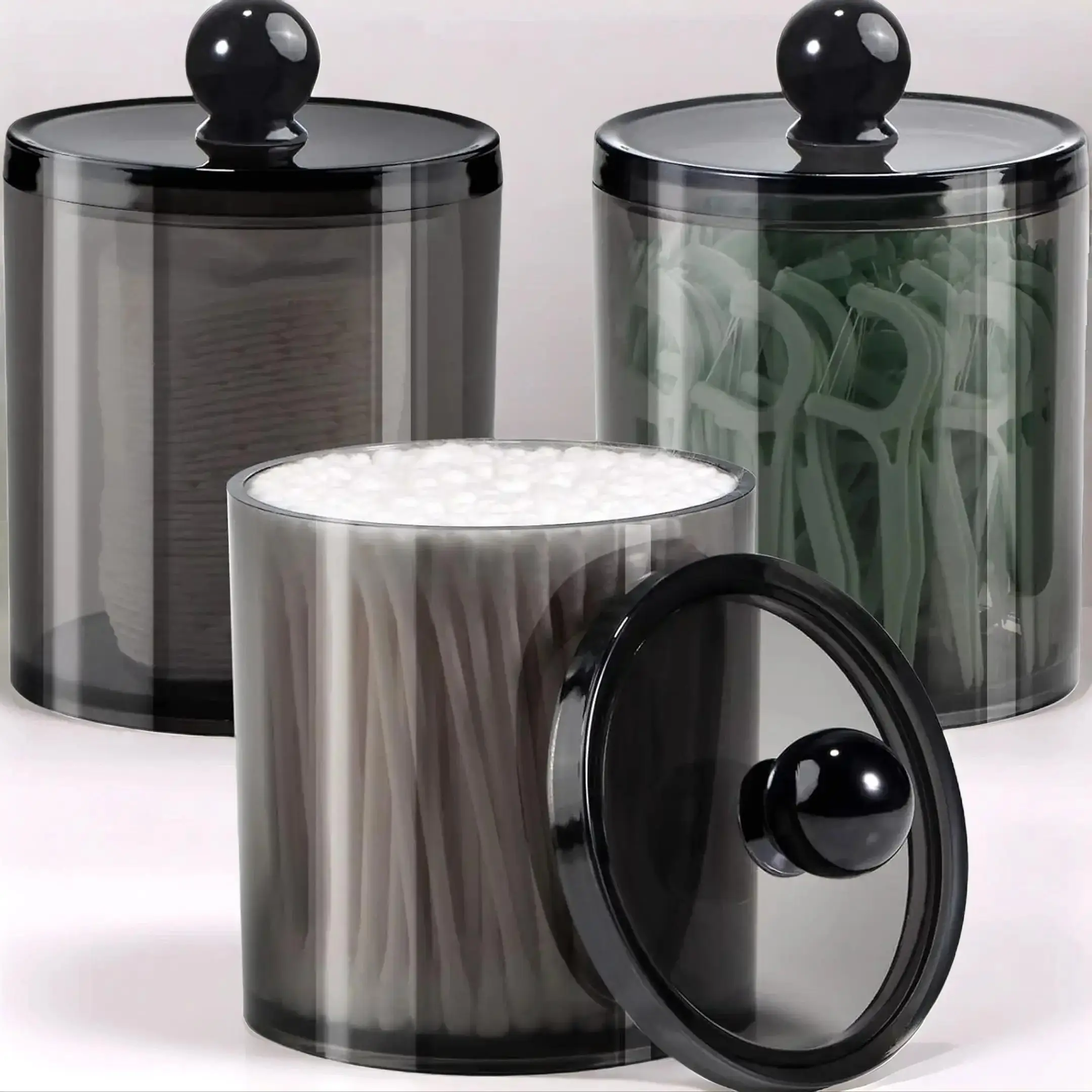 Clear Makeup Cotton Storage Box Set, 2/3/6 Counts Round Makeup Cotton Storage Container with Lid, Dustproof Storage Box, Bathroom Accessories Organize