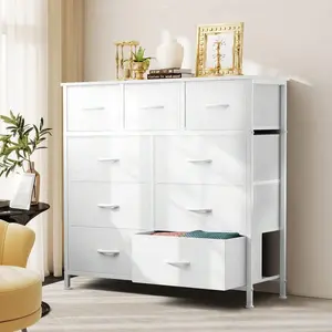 9 Tall Fabric Clothes Cabinet Storage Organizers And Wood Top Surface Table Chest Of Drawers, 9 Drawer Dresser,Grids Grid Cabinet  Fabric Storage Tower For Bedroom, Hallway, Entryway, Closet, Tall Chest Organizer Unit With Fabric Bins, Steel Frame, Wood T