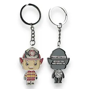 Funko Pop Mini Firefighter Keychain Engineer Fireman Firemen Fire Rescue Volunteer Squad Ladder Truck Gift Trinket Statue Charm Ring Decoration Fun Cute