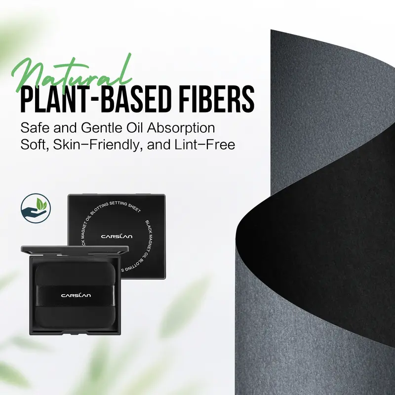 CARSLAN Black Magnet Oil Blotting Setting Sheet With Powder More Control Oil Keep Fresh 2 IN 1 Blotting Sheet with Mirror Puff & Recyclable Case 450 Sheets 1 Box 2 Refills 2