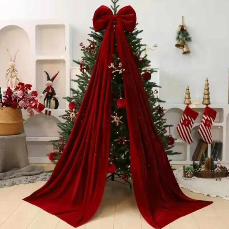 Large Wine Velvet Bow Tie, Christmas Tree Decoration, Holiday Window Hanging Ornament, Festive Home Decor Accessory