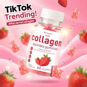 RE LIERRE Multi Collagen Gummies | 5 Types Peptides with Biotin & Hyaluronic Acid | Anti-Aging & Radiant Skin Supplement | Strawberry 60 Ct
