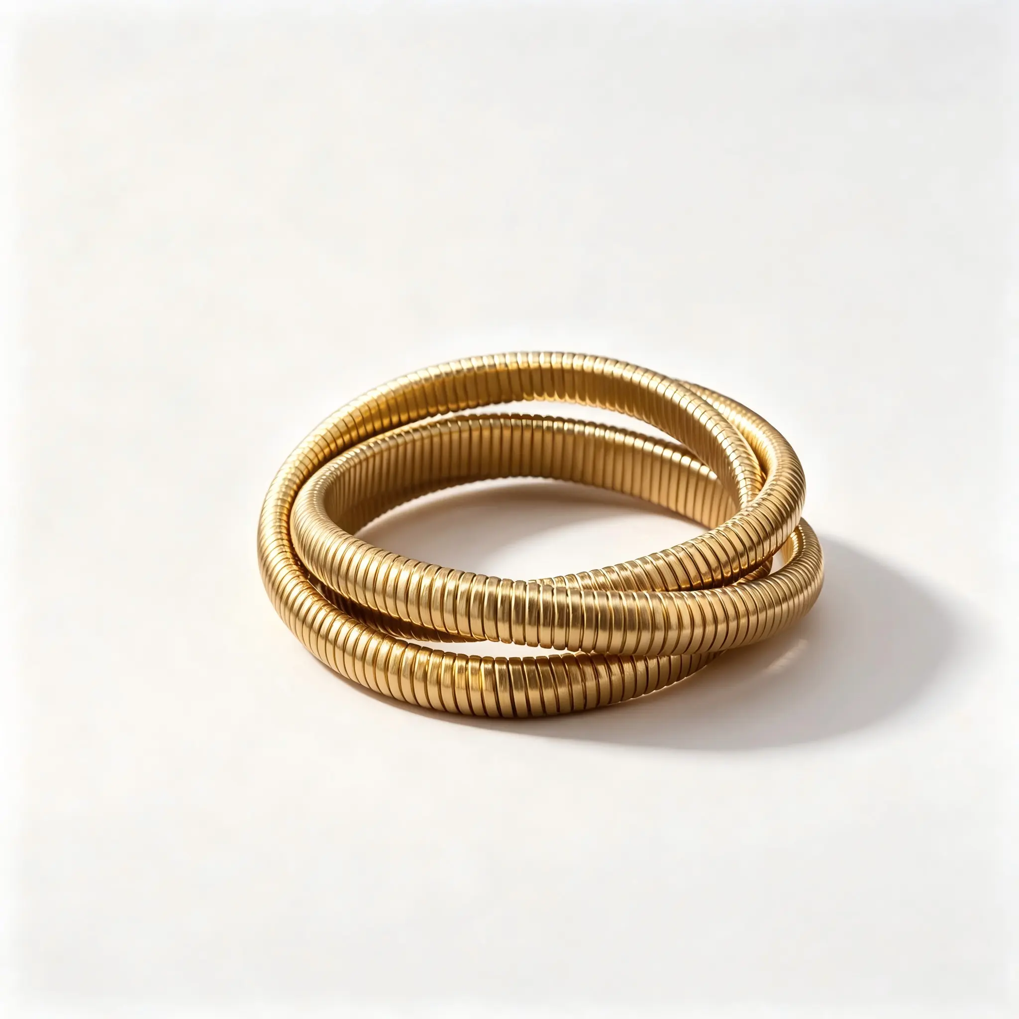 Unisex Celebrity Style Titanium Steel Fashion Matching Bracelet - 1-Piece Stretch Gold-Tone Bangle, Triple Interlinked Loops, Snake Texture, Adjustable Fit, Stackable for Casual Wear