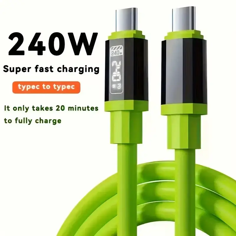 240W Super Fast Charging Type-C to Type-C Cable 20 Minutes Full Charge Green