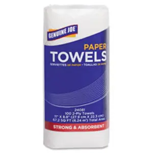 Genuine Joe 2-Ply Perforated Paper Towel Rolls for Kitchen & Household Use, 100 Sheets, 11 in. x 9 in., Absorbent, 24-Roll Case