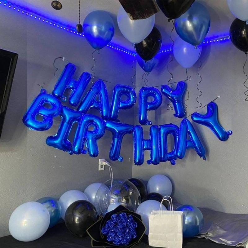 Happy Birthday Letter Balloon Set - 53pcs Metallic Latex Balloons for Stunning Birthday Party Decorations in Blue and Silver
