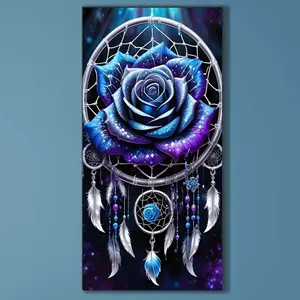 5D DIY Full Diamond Round Diamond Painting - Diamond Art Painting Kit Blue Rose, Dreamcatcher, Mosaic, Canvas - DIY Decorative Painting, Home Wall Decor, for Halloween and Christmas, Birthday, Anniversary, Handmade Gifts