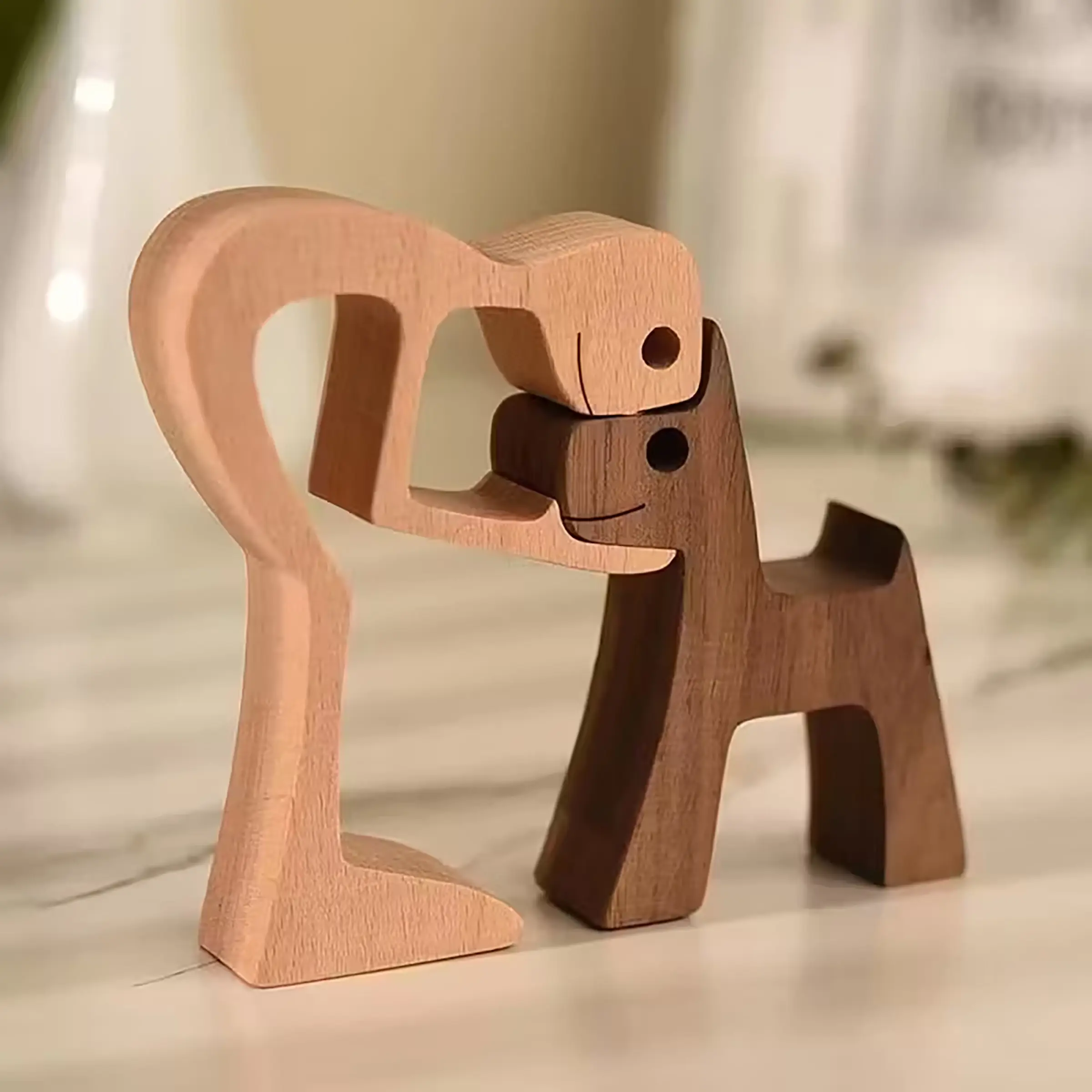 Handmade Wooden Dog Statue Figurines Set, Fun Family Pet Sculpture, Perfect Home Office Decor, Ideal Valentine's Day Christmas Gift, Sculpture Desk Decor, Cute Animal Design