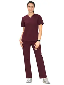 COZYSCRUBS Scrub Sets for Women, V-Neck Scrub Tops and Straight Leg Pants, Stretchy Fabric Medical Uniform, Slim, Polyester