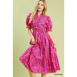 Umgee Vibrant Ruffle Smocked Midi Dress