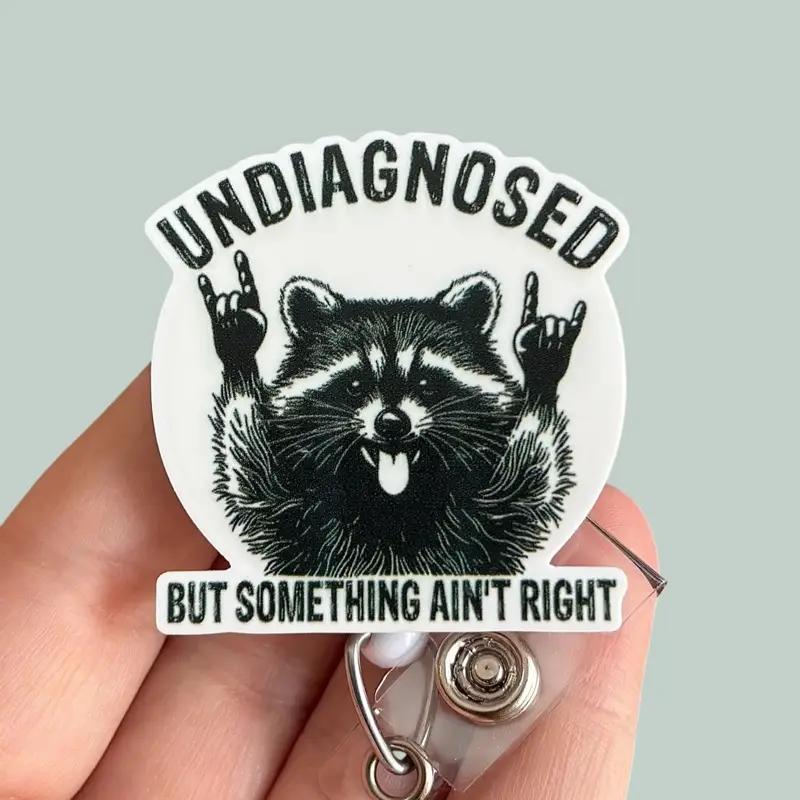 Glitter My Badge Undiagnosed but something isn’t right raccoon badge reel for nurse and hospital workers. Badge clip Badge pull - Retractable swivel c
